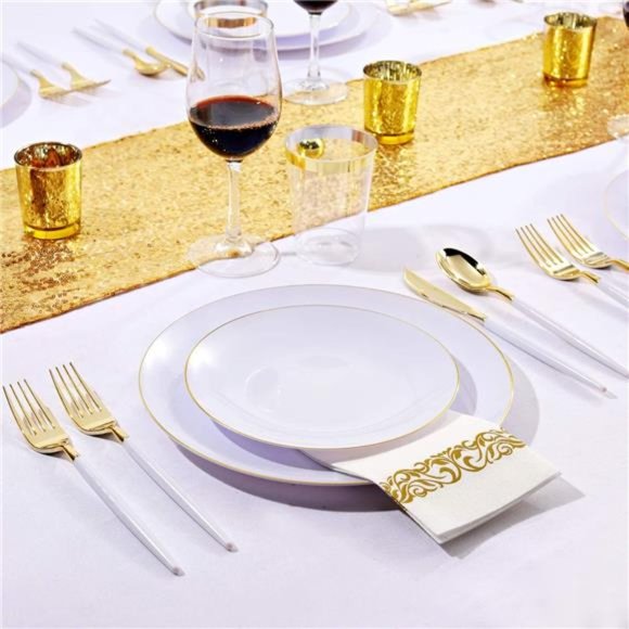 100 Pieces Gold Plastic Plates - 10.25inch Gold Dinner Plates - Heavyweight - Picture 7 of 7